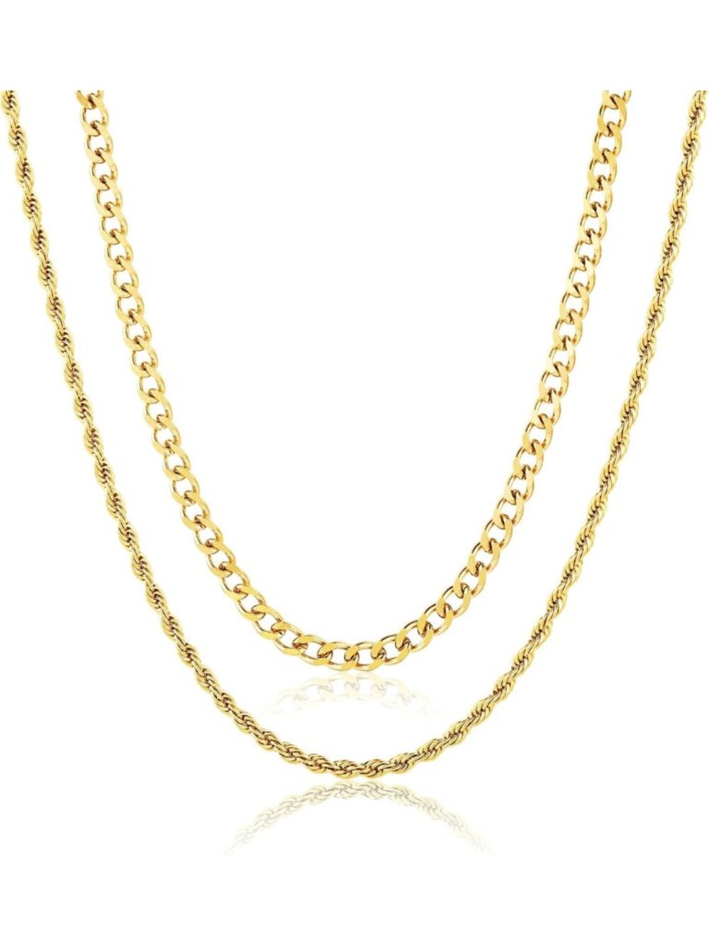 Layered Stainless Steel Chain Necklaces for Men, 2Pcs Cuban Link & Rope Jewelry
